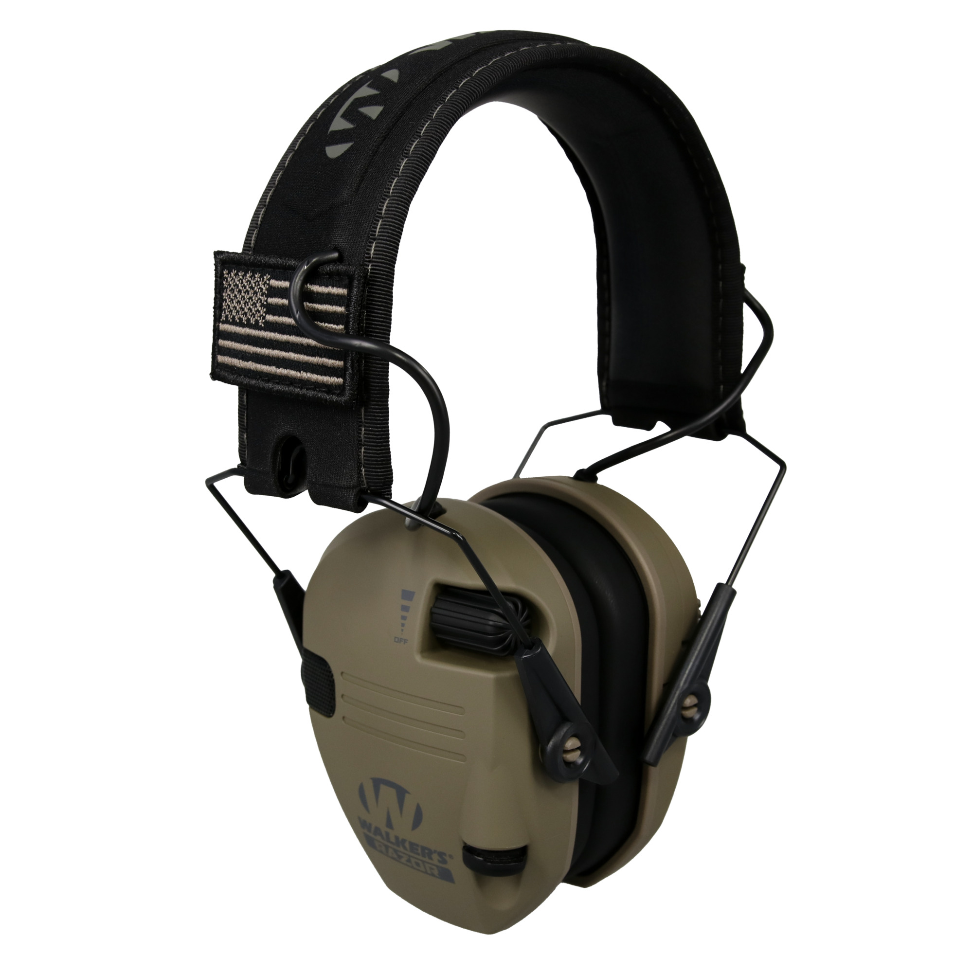 Walkers Game Ear Razor Patriot Series Electronic Ear Muffs - 23dB NRR, HD Speakers, Tan, Model# GWP-RSEMPAT-FDE